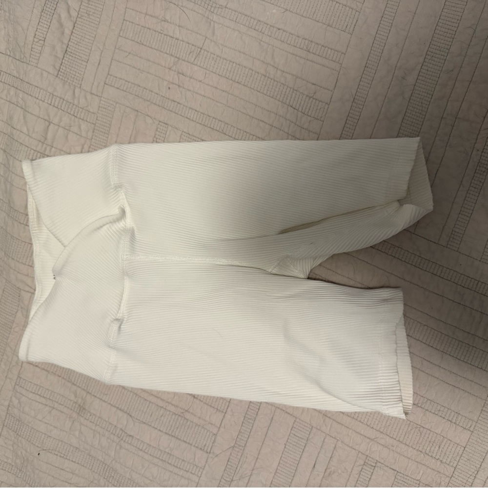 Year of Ours Cross-Front White Ribbed Bike Shorts